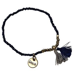 Erimish Blue Beaded Charm Bracelet Gold Tone Accents Tassels Fashion Jewelry